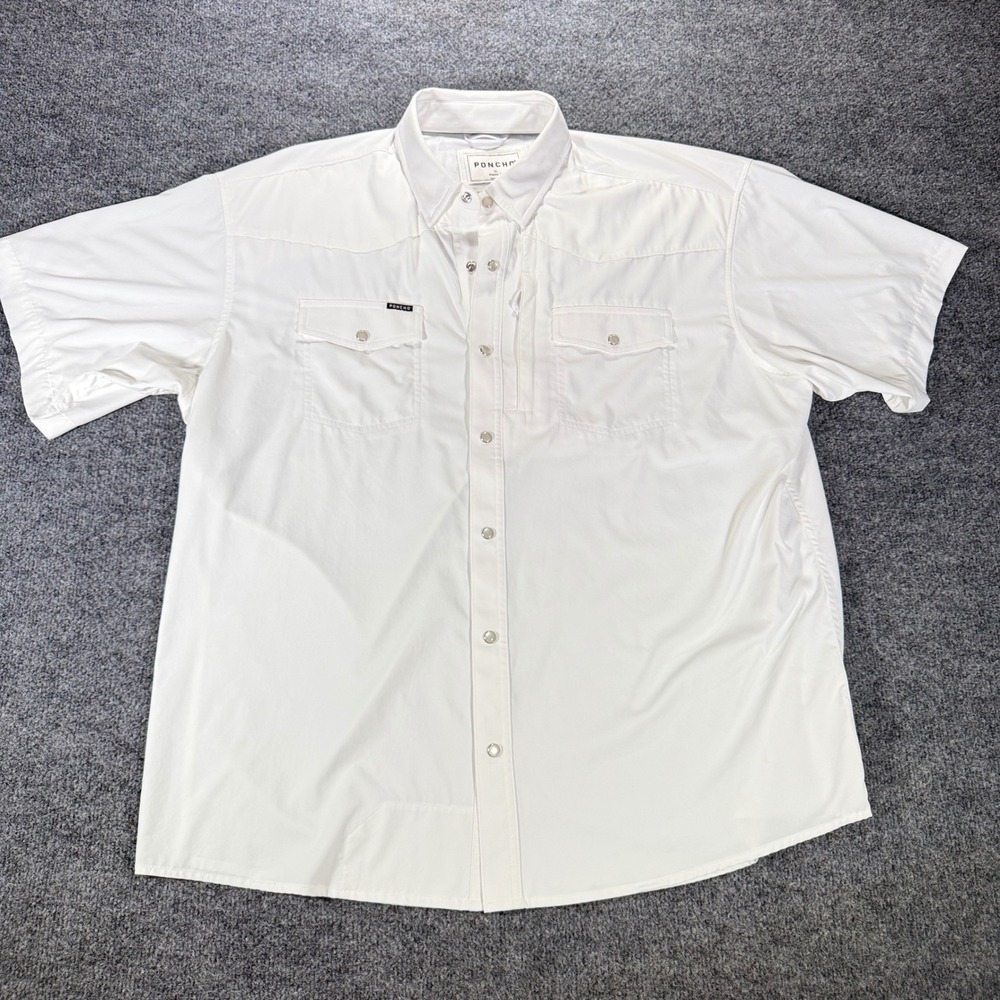 Poncho Outdoors Shirt Mens XL White Pearl Snap Short Sleeve Regular Fit